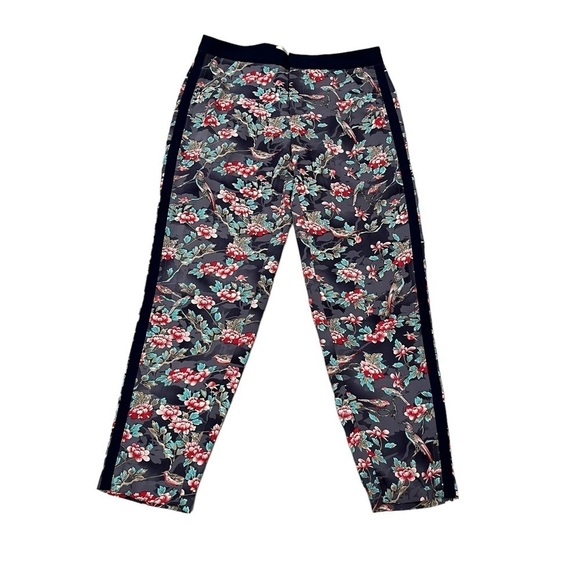 Elevenses Rare Silky Bird and Flower Print Tuxedo Stripe Pants 4 - Picture 11 of 11